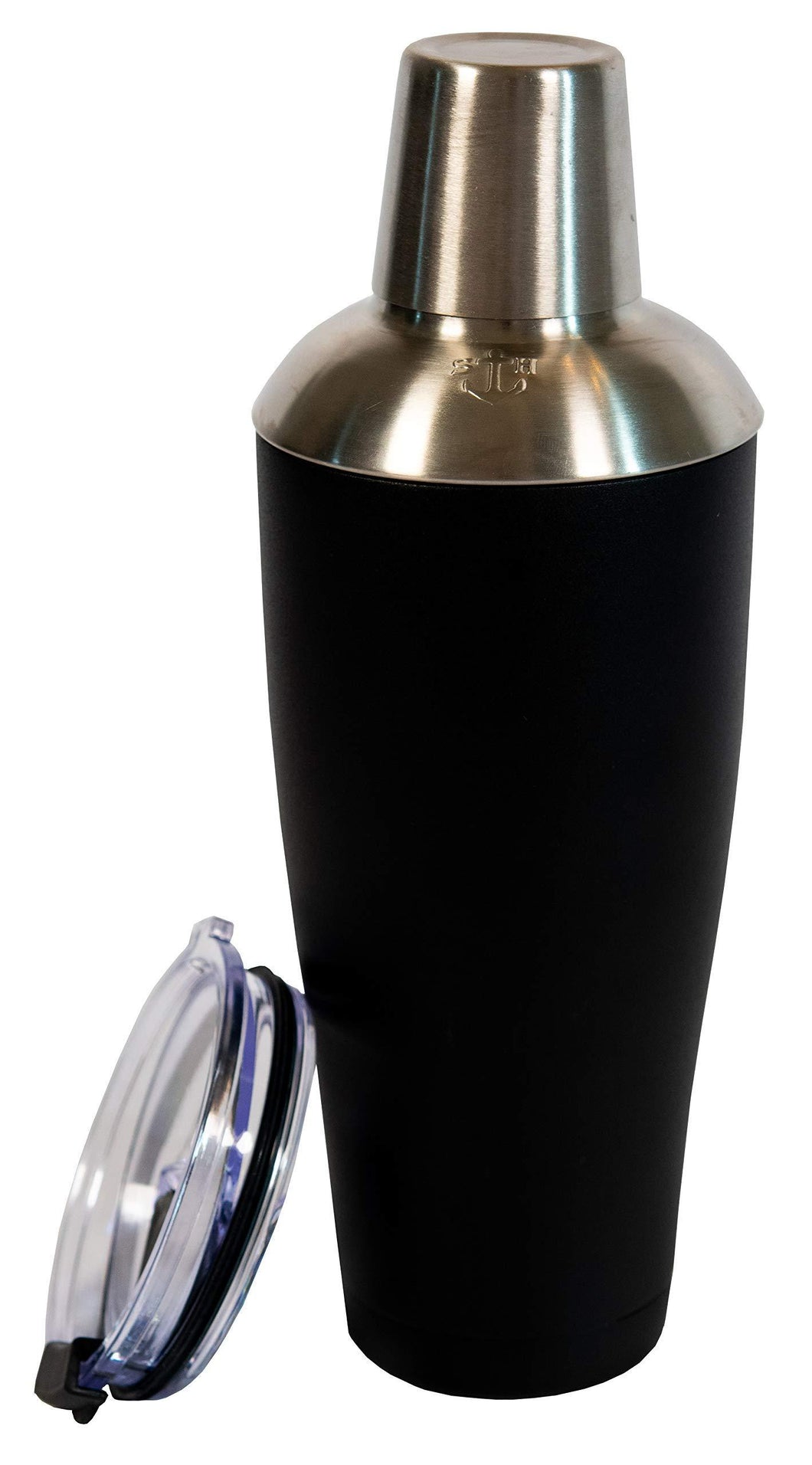 Stock Harbor Stainless Steel 30 Ounce (887 Milliliter) Double Wall Cocktail Shaker Vacuum Insulated Tumbler and Shaker Top; Powder Coated Black