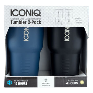 Dual Pack ICONIQ Stainless Steel Vacuum Insulated Tumbler (30 oz Black + 30 oz Blue)